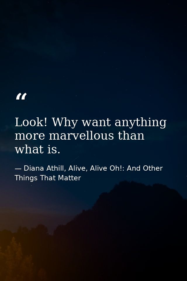 Look! Why want anything more marvellous than what is. — Diana Athill, Alive, Alive Oh!: And Other Things That Matter