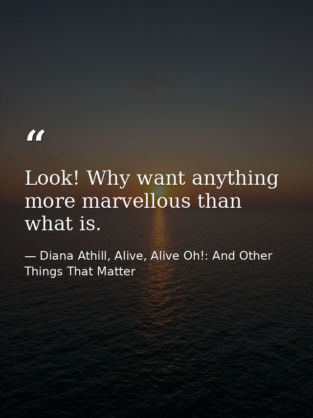 Look! Why want anything more marvellous than what is. — Diana Athill, Alive, Alive Oh!: And Other Things That Matter