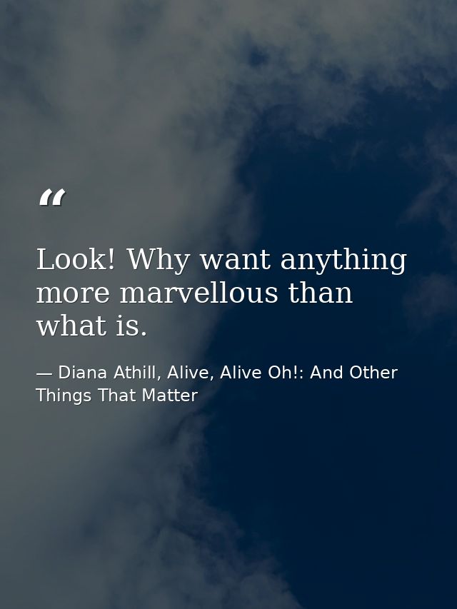 Look! Why want anything more marvellous than what is. — Diana Athill, Alive, Alive Oh!: And Other Things That Matter