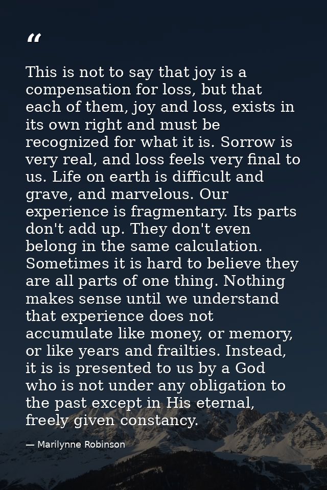 This is not to say that joy is a compensation for loss, but that each of them, joy and loss, exists in its own right and — Marilynne Robinson