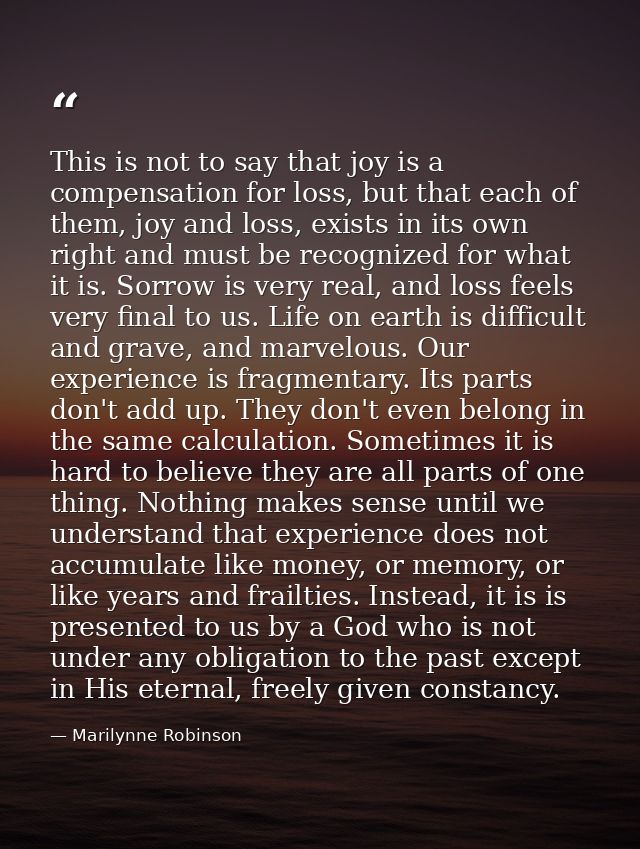 This is not to say that joy is a compensation for loss, but that each of them, joy and loss, exists in its own right and — Marilynne Robinson