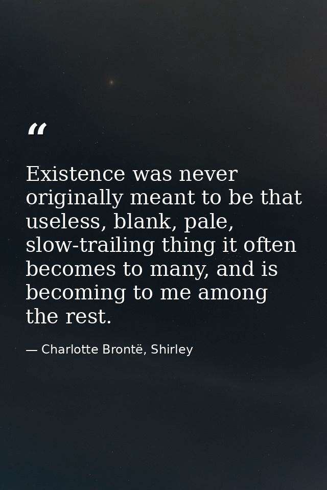 Existence was never originally meant to be that useless, blank, pale, slow-trailing thing it often becomes to many, and  — Charlotte Brontë, Shirley