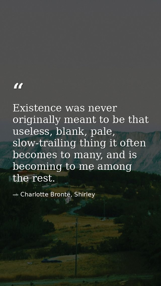 Existence was never originally meant to be that useless, blank, pale, slow-trailing thing it often becomes to many, and  — Charlotte Brontë, Shirley