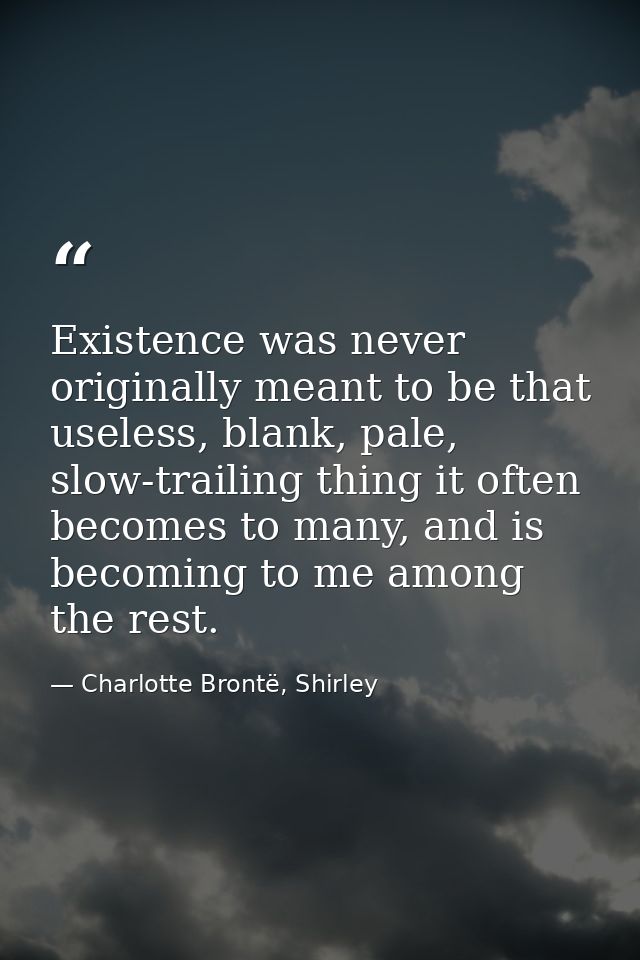 Existence was never originally meant to be that useless, blank, pale, slow-trailing thing it often becomes to many, and  — Charlotte Brontë, Shirley