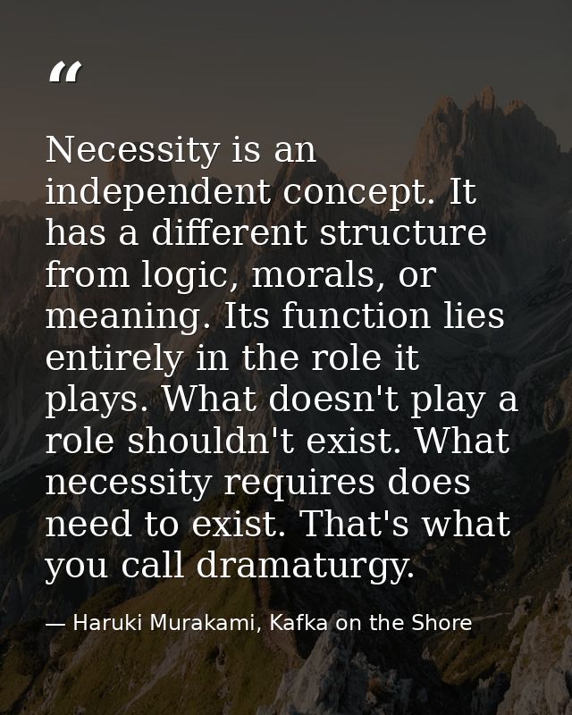 Necessity is an independent concept. It has a different structure from logic, morals, or meaning. Its function lies enti — Haruki Murakami, Kafka on the Shore