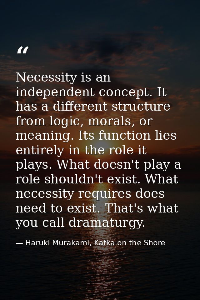 Necessity is an independent concept. It has a different structure from logic, morals, or meaning. Its function lies enti — Haruki Murakami, Kafka on the Shore