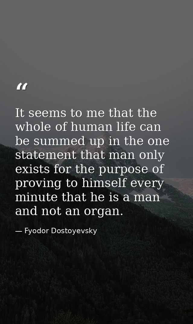 It seems to me that the whole of human life can be summed up in the one statement that man only exists for the purpose o — Fyodor Dostoyevsky