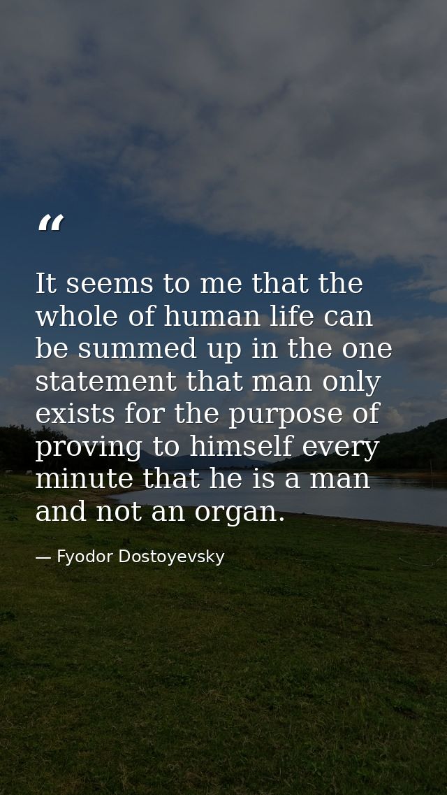 It seems to me that the whole of human life can be summed up in the one statement that man only exists for the purpose o — Fyodor Dostoyevsky