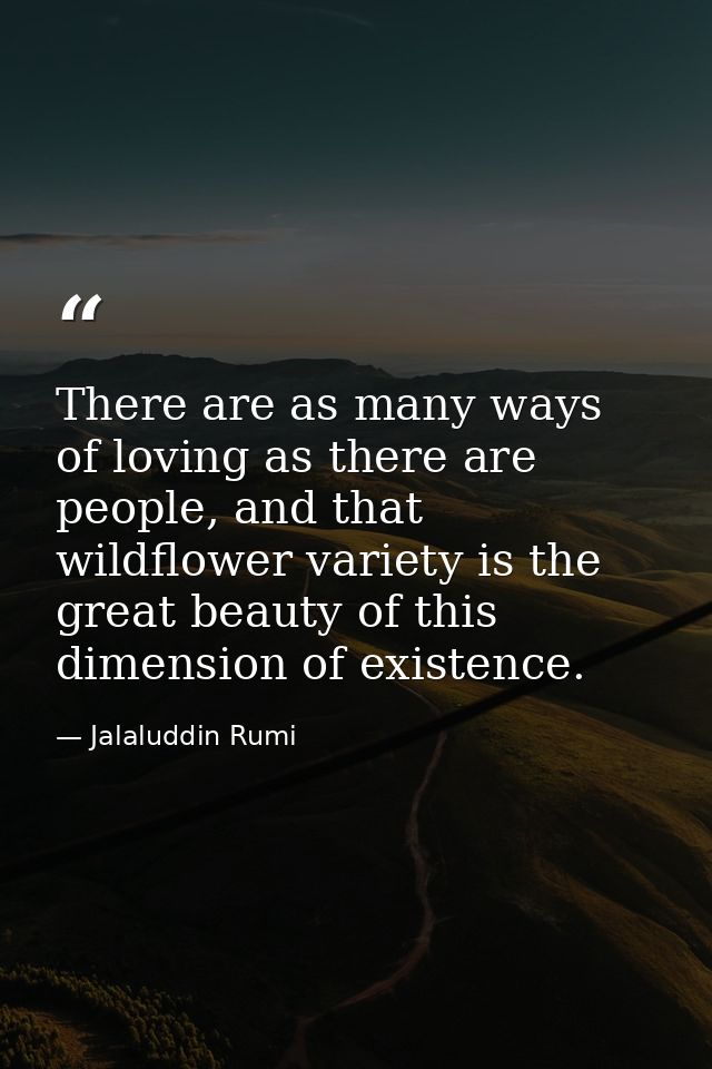 There are as many ways of loving as there are people, and that wildflower variety is the great beauty of this dimension  — Jalaluddin Rumi
