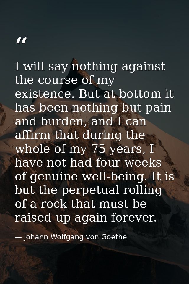 I will say nothing against the course of my existence. But at bottom it has been nothing but pain and burden, and I can  — Johann Wolfgang von Goethe
