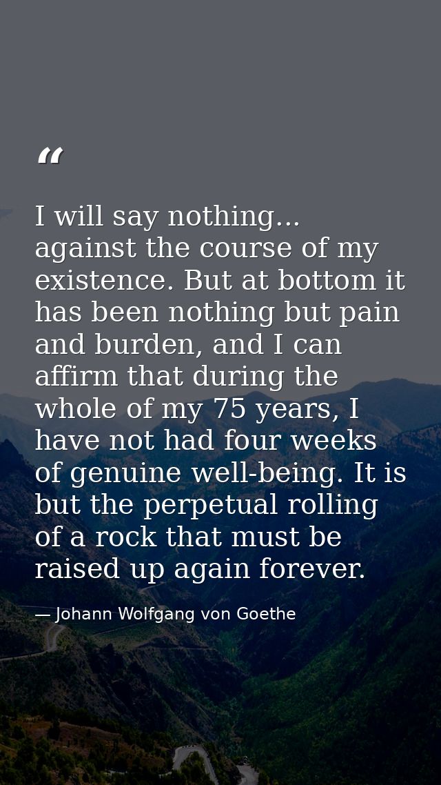 I will say nothing... against the course of my existence. But at bottom it has been nothing but pain and burden, and I c — Johann Wolfgang von Goethe