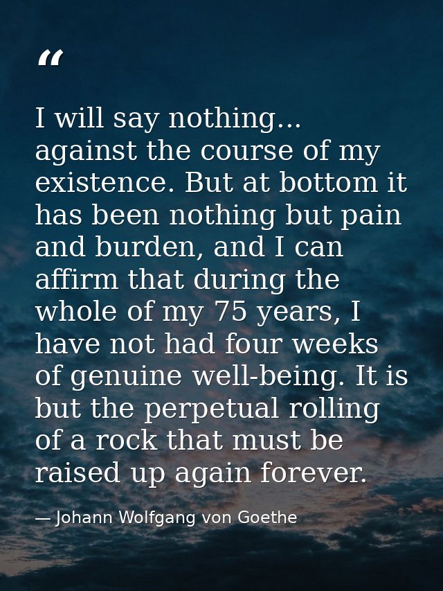 I will say nothing... against the course of my existence. But at bottom it has been nothing but pain and burden, and I c — Johann Wolfgang von Goethe
