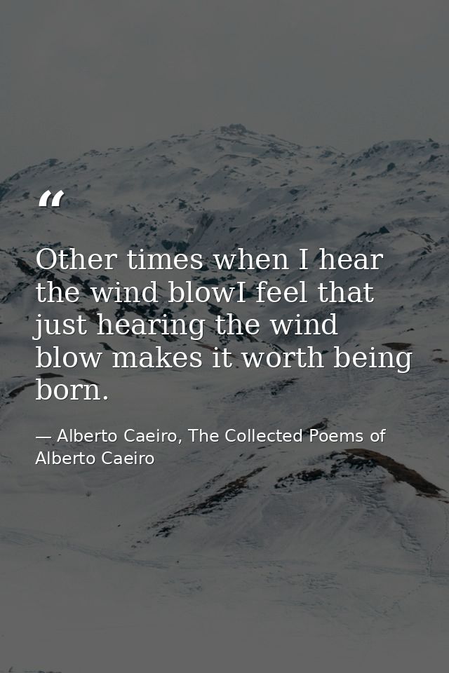 Other times when I hear the wind blowI feel that just hearing the wind blow makes it worth being born. — Alberto Caeiro, The Collected Poems of Alberto Caeiro