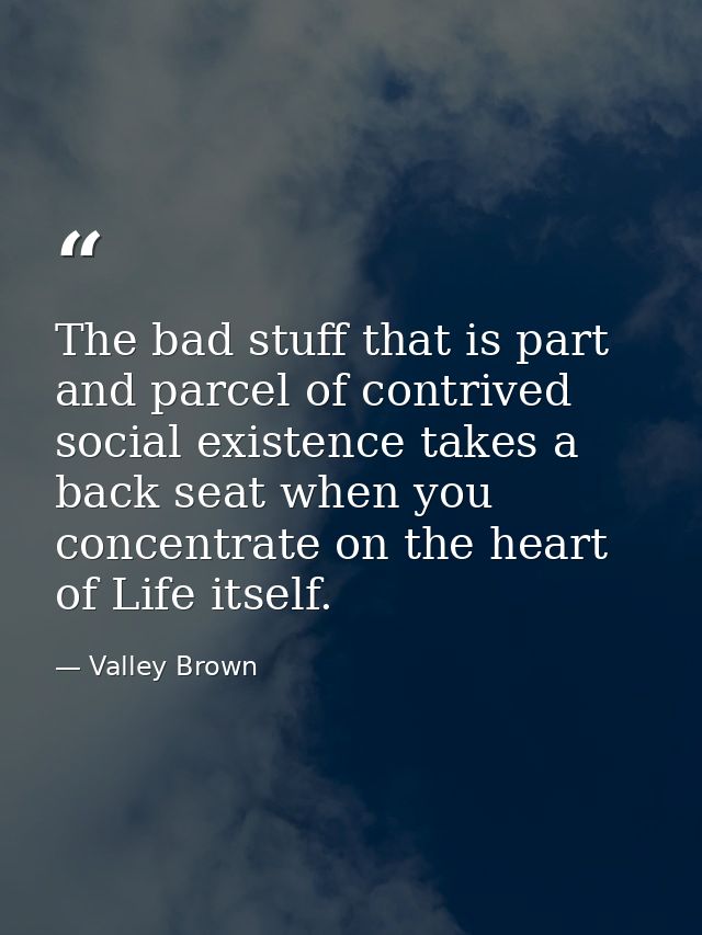 The bad stuff that is part and parcel of contrived social existence takes a back seat when you concentrate on the heart  — Valley Brown