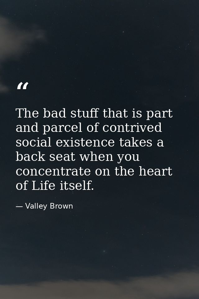 The bad stuff that is part and parcel of contrived social existence takes a back seat when you concentrate on the heart  — Valley Brown
