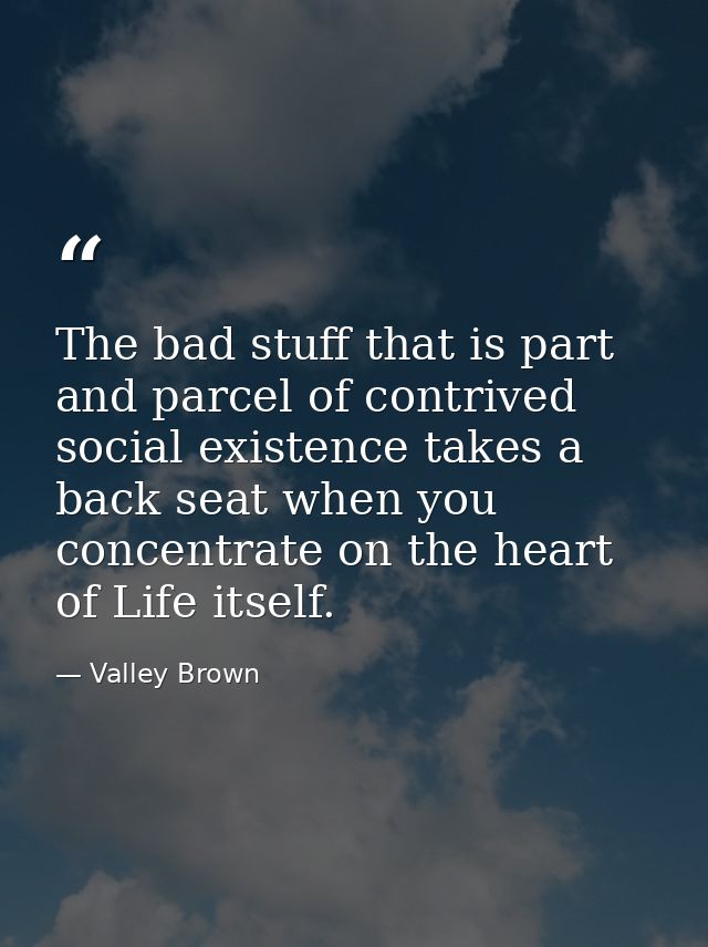 The bad stuff that is part and parcel of contrived social existence takes a back seat when you concentrate on the heart  — Valley Brown