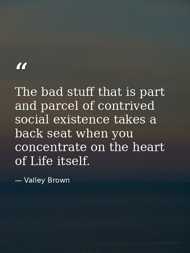 The bad stuff that is part and parcel of contrived social existence takes a back seat when you concentrate on the heart  — Valley Brown