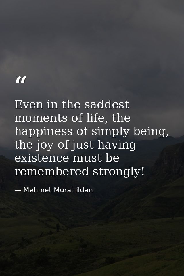 Even in the saddest moments of life, the happiness of simply being, the joy of just having existence must be remembered  — Mehmet Murat ildan
