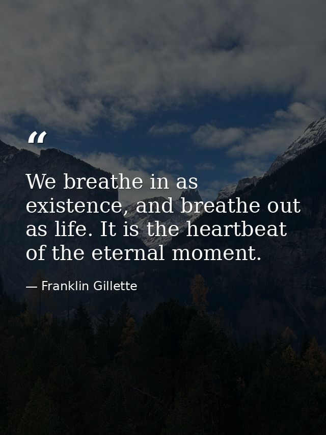 We breathe in as existence, and breathe out as life. It is the heartbeat of the eternal moment. — Franklin Gillette