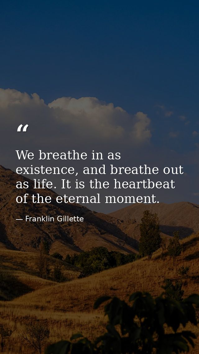 We breathe in as existence, and breathe out as life. It is the heartbeat of the eternal moment. — Franklin Gillette
