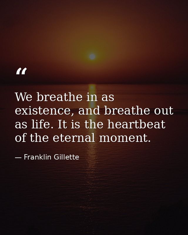 We breathe in as existence, and breathe out as life. It is the heartbeat of the eternal moment. — Franklin Gillette