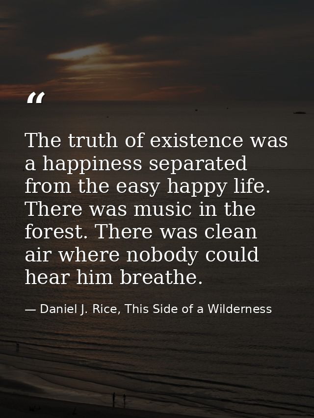 The truth of existence was a happiness separated from the easy happy life. There was music in the forest. There was clea — Daniel J. Rice, This Side of a Wilderness
