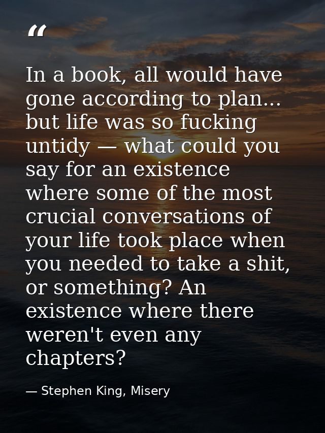 In a book, all would have gone according to plan... but life was so fucking untidy — what could you say for an existence — Stephen King, Misery