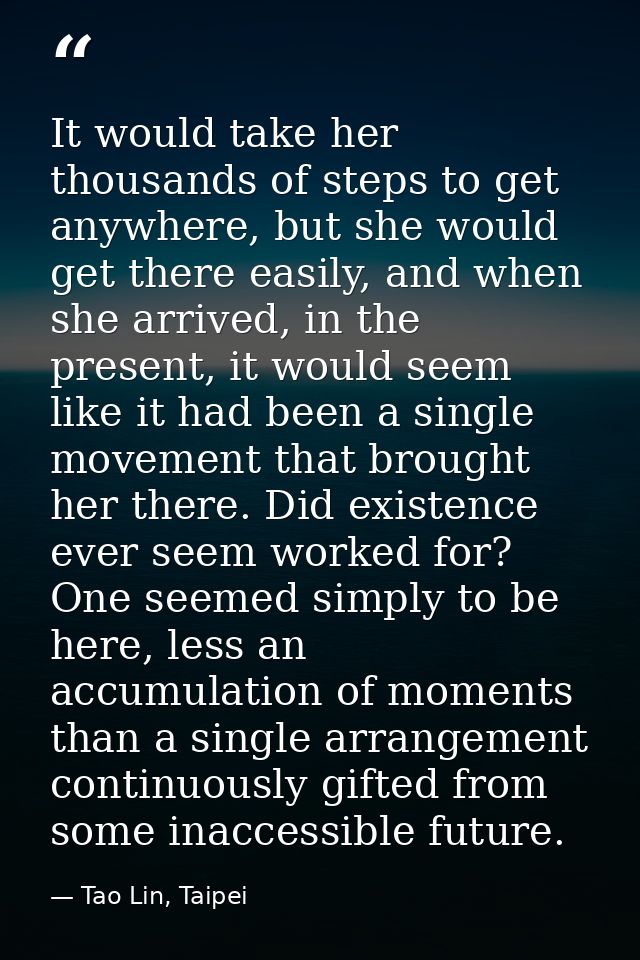 It would take her thousands of steps to get anywhere, but she would get there easily, and when she arrived, in the prese — Tao Lin, Taipei