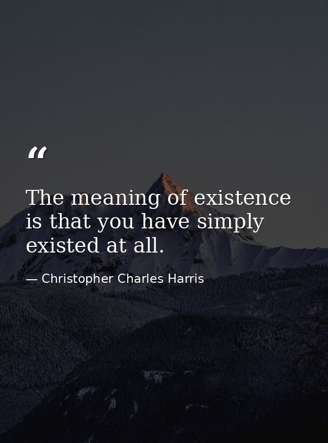 The meaning of existence is that you have simply existed at all. — Christopher Charles Harris