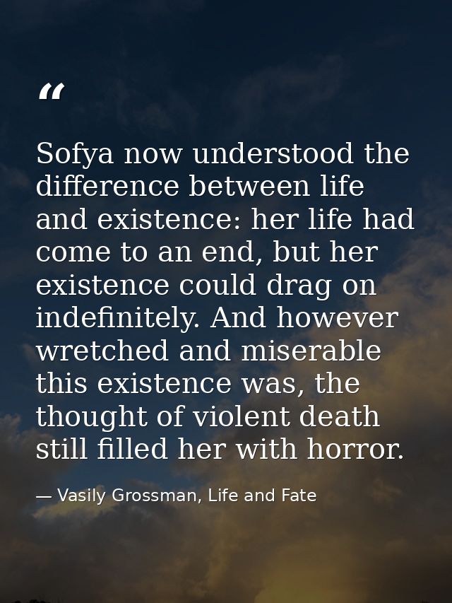 Sofya now understood the difference between life and existence: her life had come to an end, but her existence could dra — Vasily Grossman, Life and Fate