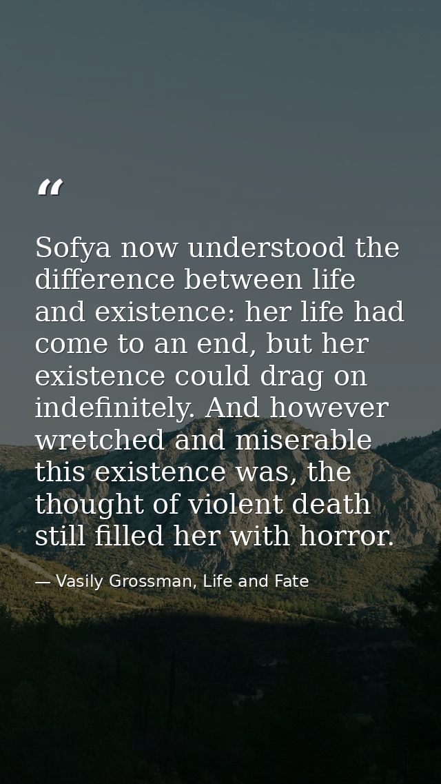 Sofya now understood the difference between life and existence: her life had come to an end, but her existence could dra — Vasily Grossman, Life and Fate