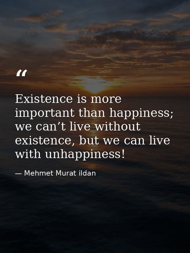 Existence is more important than happiness; we can’t live without existence, but we can live with unhappiness! — Mehmet Murat ildan