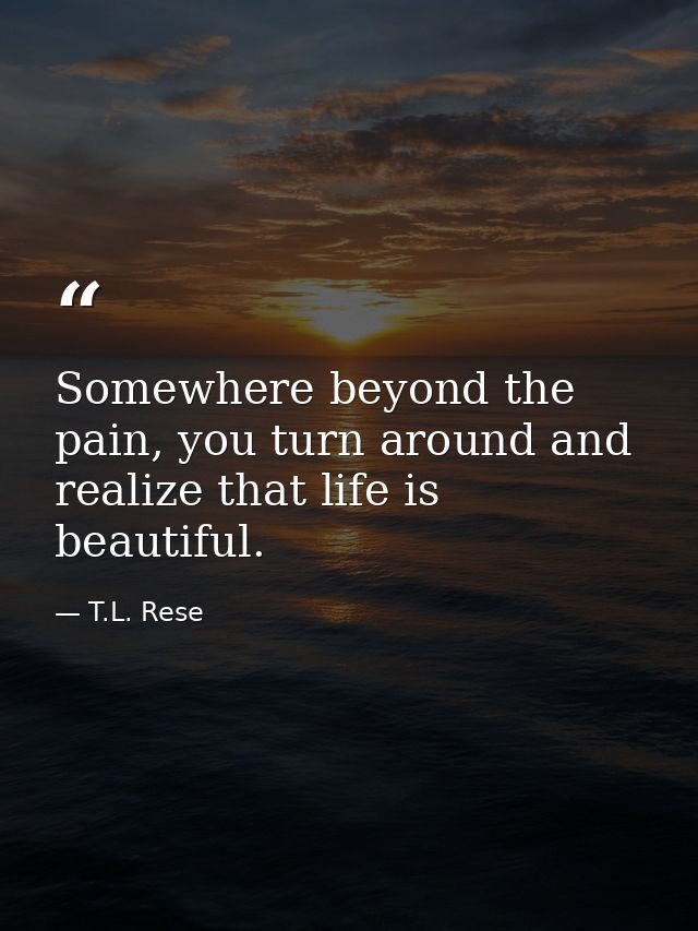 Somewhere beyond the pain, you turn around and realize that life is beautiful. — T.L. Rese
