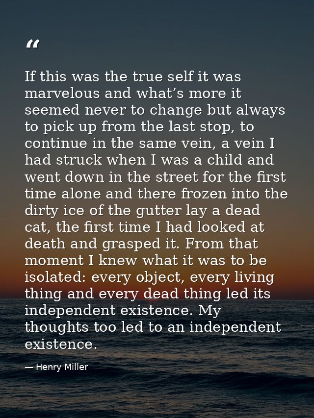 If this was the true self it was marvelous and what’s more it seemed never to change but always to pick up from the last — Henry Miller