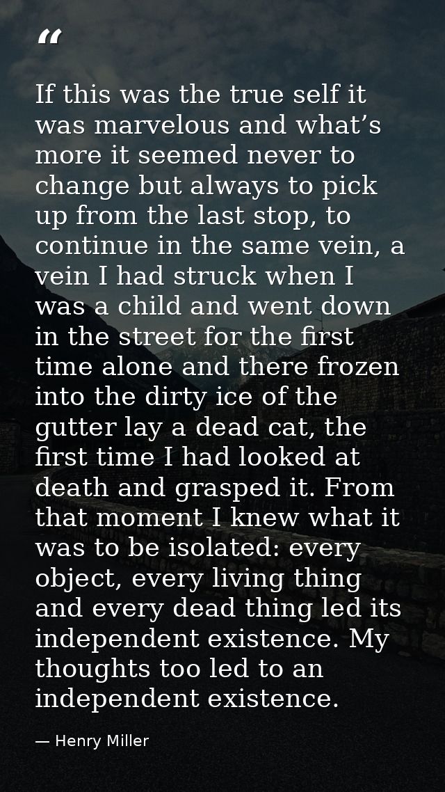 If this was the true self it was marvelous and what’s more it seemed never to change but always to pick up from the last — Henry Miller