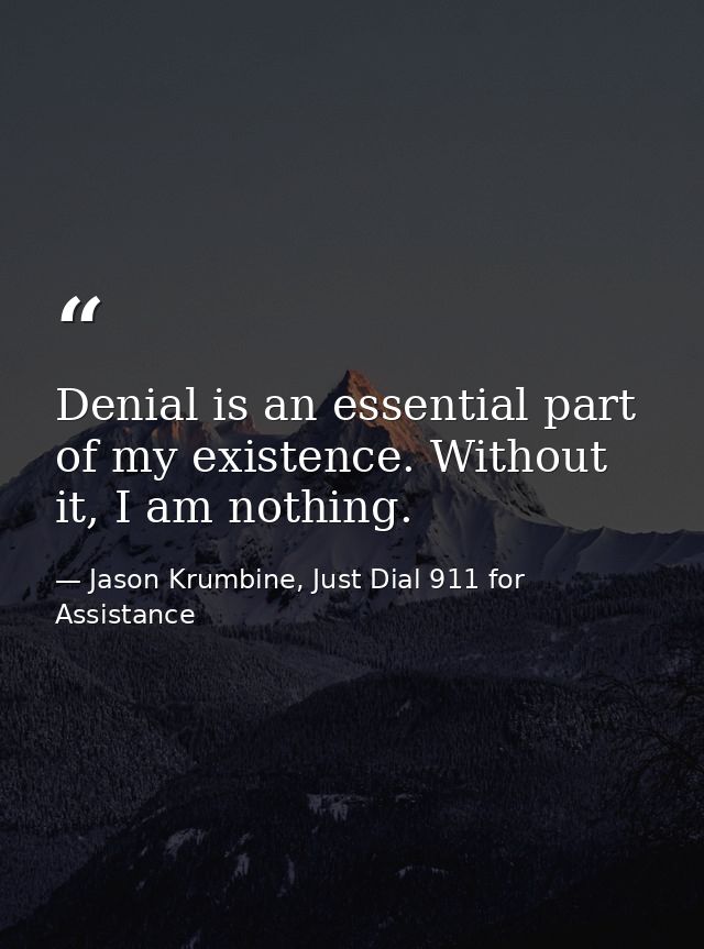 Denial is an essential part of my existence. Without it, I am nothing. — Jason Krumbine, Just Dial 911 for Assistance