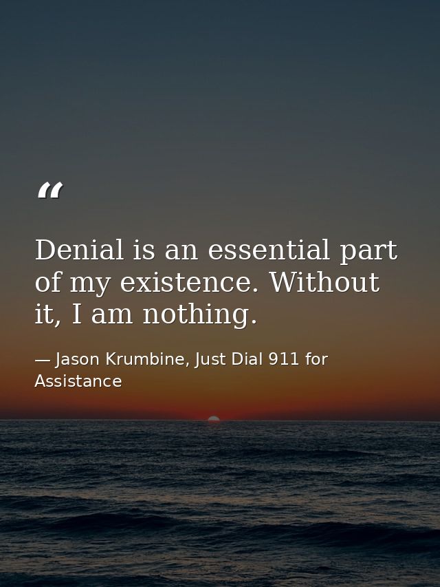 Denial is an essential part of my existence. Without it, I am nothing. — Jason Krumbine, Just Dial 911 for Assistance