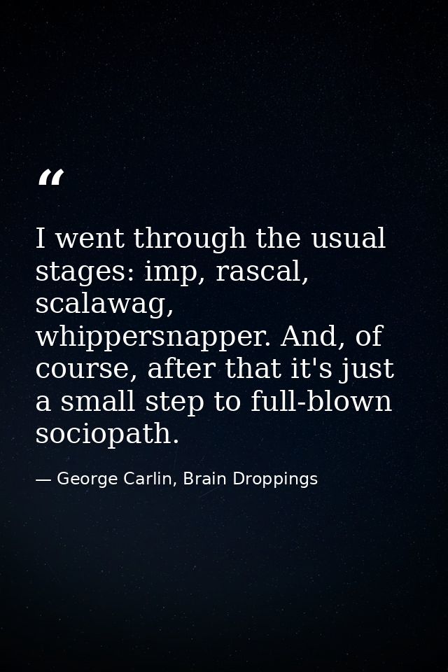 I went through the usual stages: imp, rascal, scalawag, whippersnapper. And, of course, after that it's just a small ste — George Carlin, Brain Droppings
