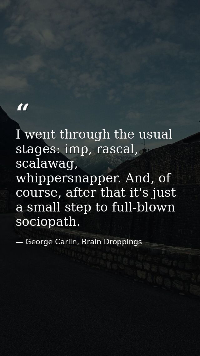 I went through the usual stages: imp, rascal, scalawag, whippersnapper. And, of course, after that it's just a small ste — George Carlin, Brain Droppings