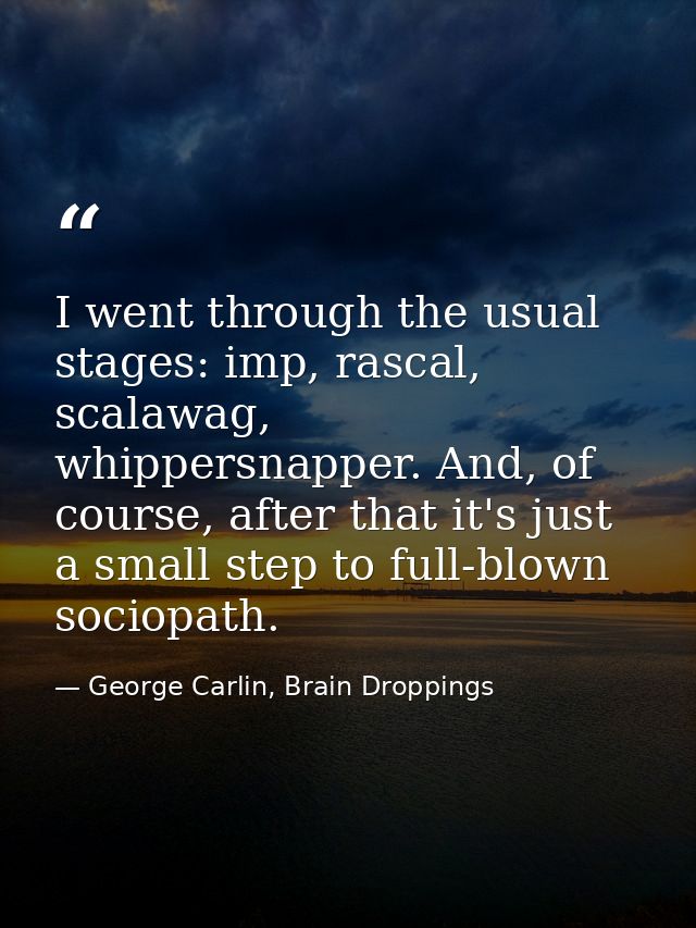 I went through the usual stages: imp, rascal, scalawag, whippersnapper. And, of course, after that it's just a small ste — George Carlin, Brain Droppings