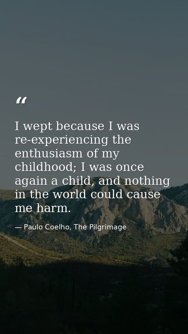 I wept because I was re-experiencing the enthusiasm of my childhood; I was once again a child, and nothing in the world  — Paulo Coelho, The Pilgrimage