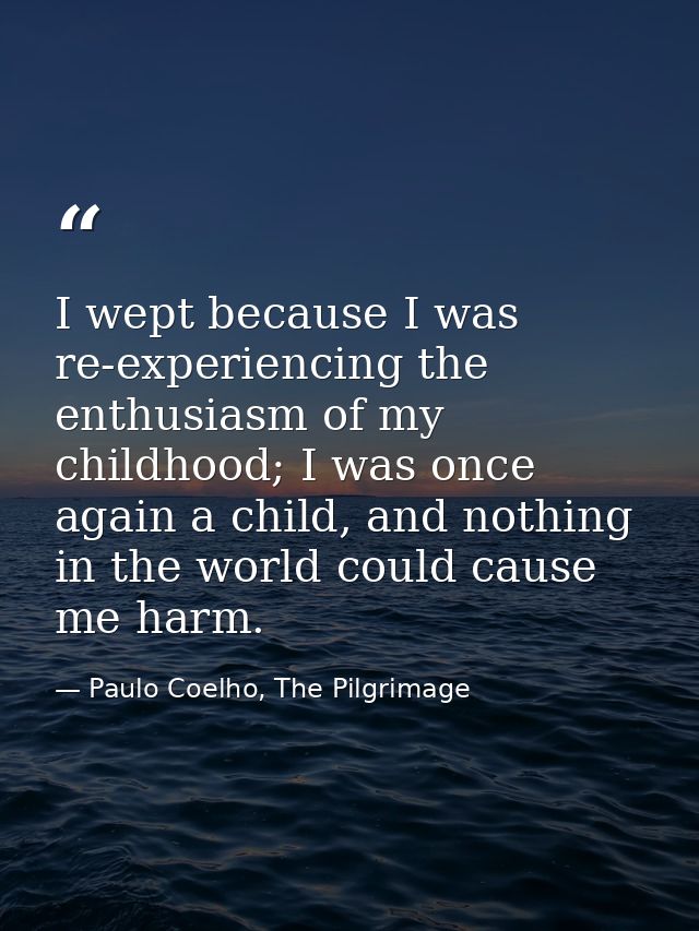 I wept because I was re-experiencing the enthusiasm of my childhood; I was once again a child, and nothing in the world  — Paulo Coelho, The Pilgrimage