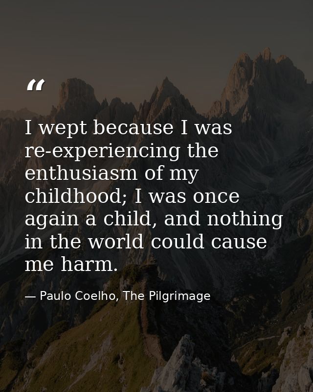 I wept because I was re-experiencing the enthusiasm of my childhood; I was once again a child, and nothing in the world  — Paulo Coelho, The Pilgrimage