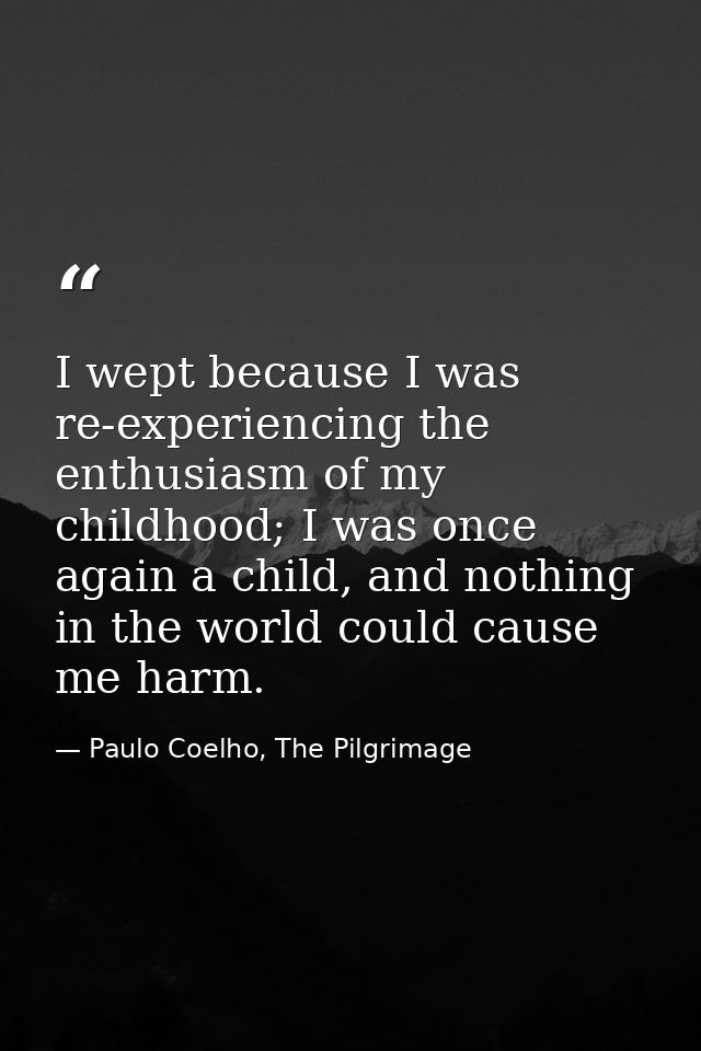I wept because I was re-experiencing the enthusiasm of my childhood; I was once again a child, and nothing in the world  — Paulo Coelho, The Pilgrimage