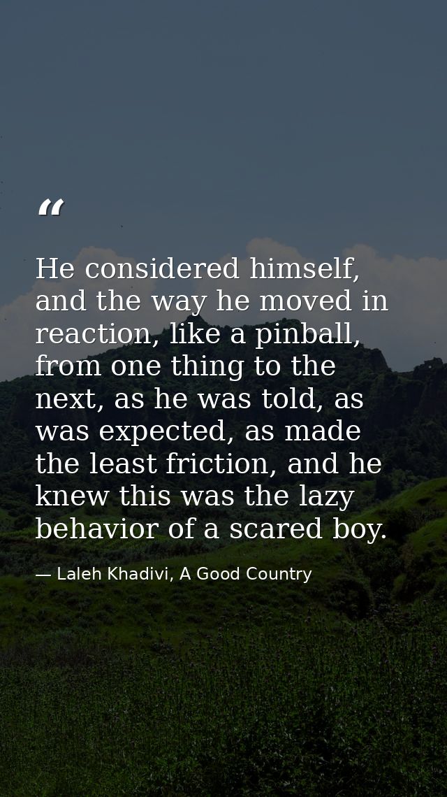 He considered himself, and the way he moved in reaction, like a pinball, from one thing to the next, as he was told, as  — Laleh Khadivi, A Good Country