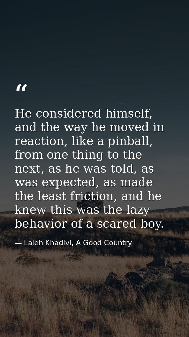 He considered himself, and the way he moved in reaction, like a pinball, from one thing to the next, as he was told, as  — Laleh Khadivi, A Good Country