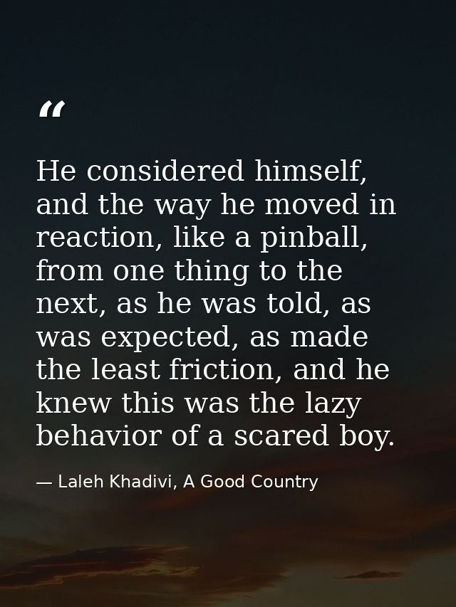 He considered himself, and the way he moved in reaction, like a pinball, from one thing to the next, as he was told, as  — Laleh Khadivi, A Good Country