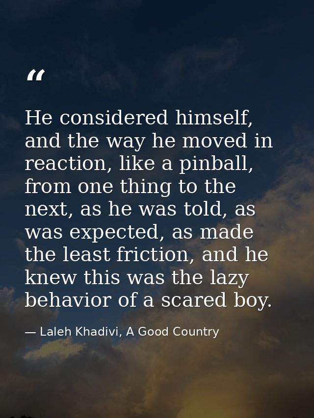 He considered himself, and the way he moved in reaction, like a pinball, from one thing to the next, as he was told, as  — Laleh Khadivi, A Good Country