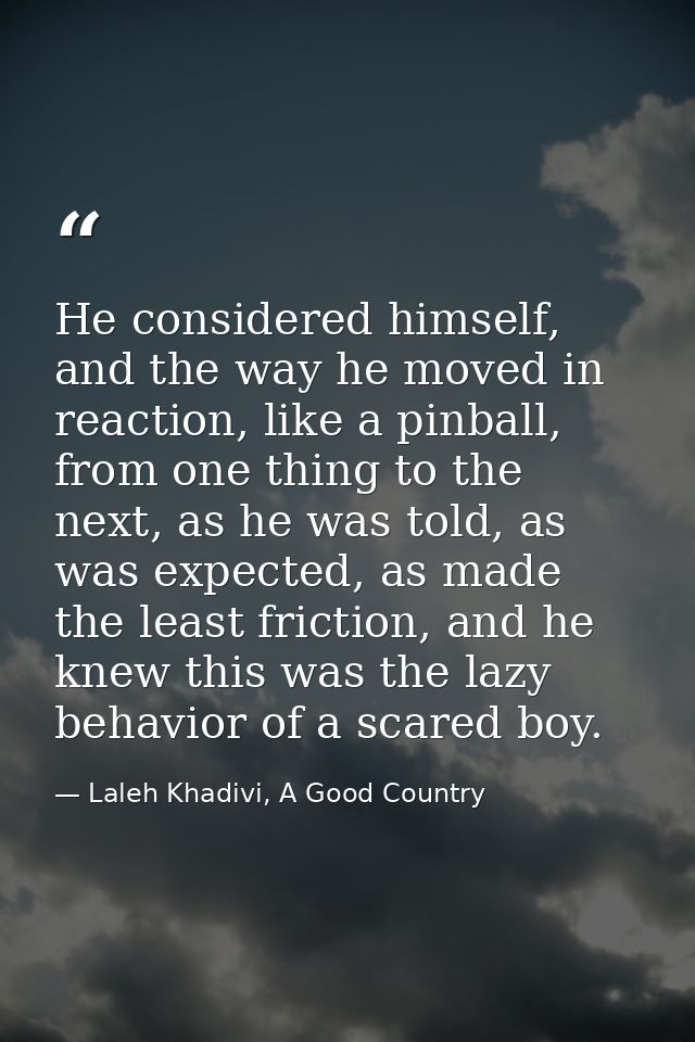 He considered himself, and the way he moved in reaction, like a pinball, from one thing to the next, as he was told, as  — Laleh Khadivi, A Good Country