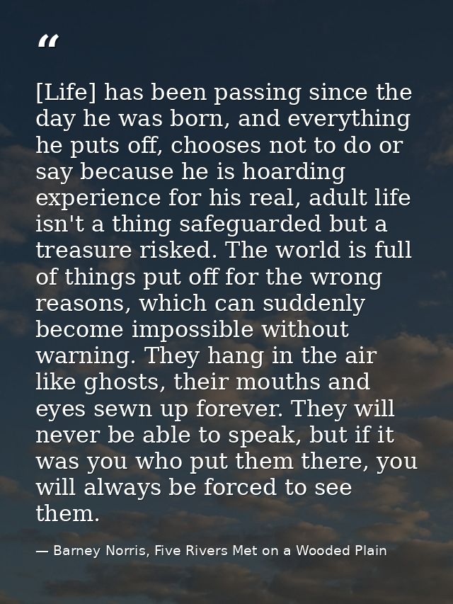 [Life] has been passing since the day he was born, and everything he puts off, chooses not to do or say because he is ho — Barney Norris, Five Rivers Met on a Wooded Plain